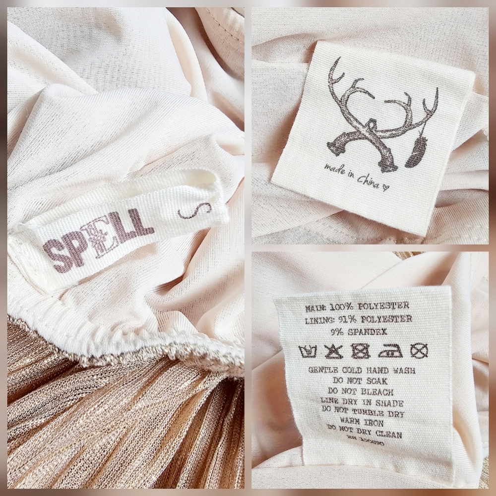 Spell & The Gypsy Liquid Gold Jumpsuit Sheer Lined Metallic Tie Halter Vintage S - Picture 15 of 16